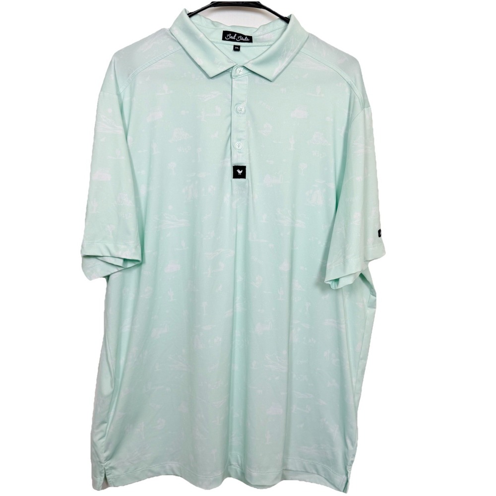 Bad Birdie Golf Polo Shirt Mens 2XL Mint Green Fun In The Sun Print Summer